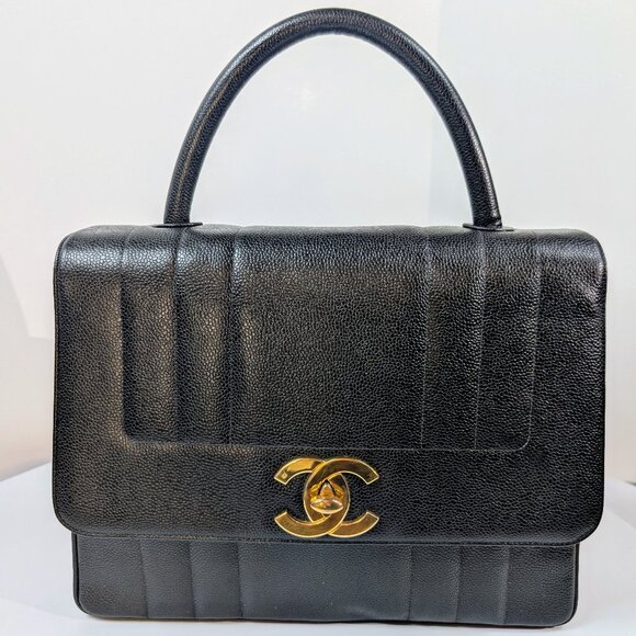 Chanel Vintage Black Caviar Mademoiselle Kelly Top Handle Flap Bag - Picture 1 of 16
